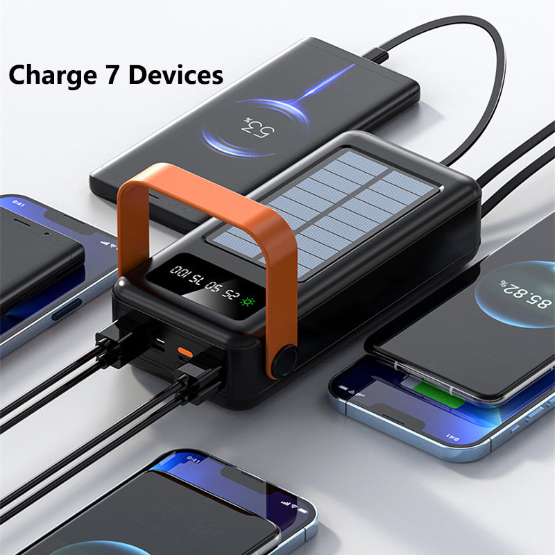 Ultimate 100000mAh Solar Powerbank with Mounted Light & 1:4 USB Cables