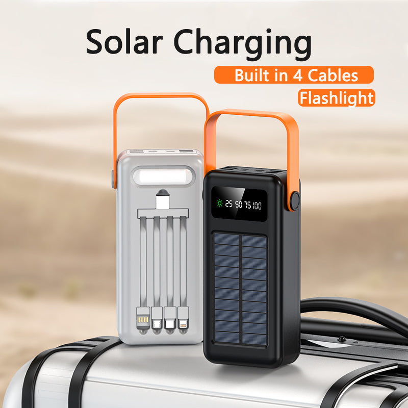 Ultimate 100000mAh Solar Powerbank with Mounted Light & 1:4 USB Cables