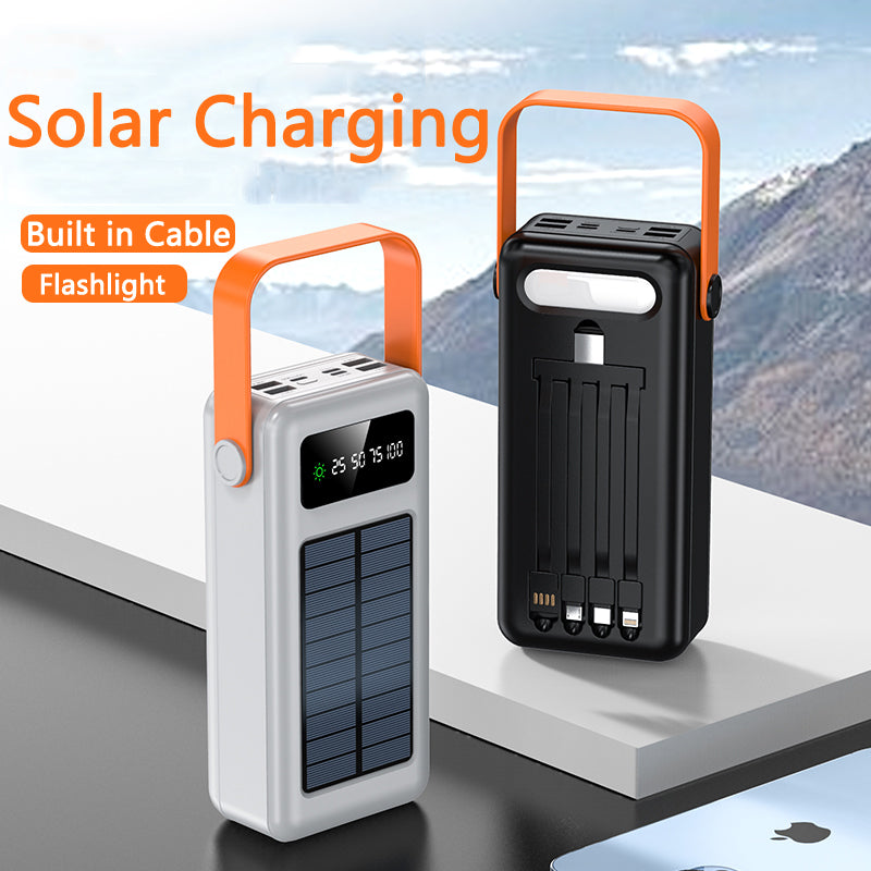 Ultimate 100000mAh Solar Powerbank with Mounted Light & 1:4 USB Cables