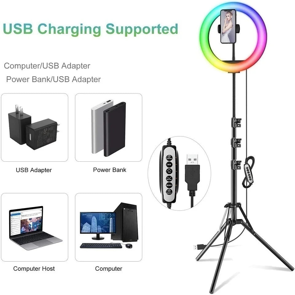 P100-RGB 10'-Inch RGB Selfie Ring Light with 1.9M Tripod Stand for (YouTube, Instagram Reels, TikTok)