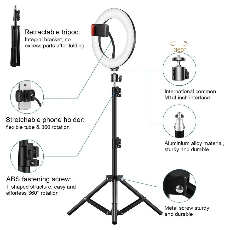 P100-RGB 10'-Inch RGB Selfie Ring Light with 1.9M Tripod Stand for (YouTube, Instagram Reels, TikTok)