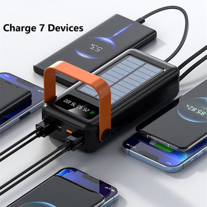 Ultimate 100000mAh Solar Powerbank with Mounted Light & 1:4 USB Cables